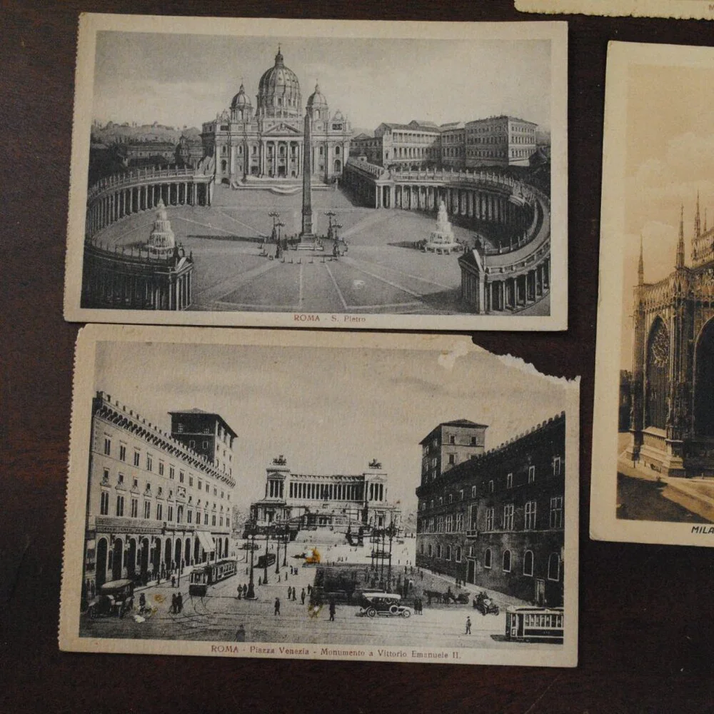 Vintage Lot of 7 1920s-30s Rome & Milano, Italy Postcards Scrapbook Crafts